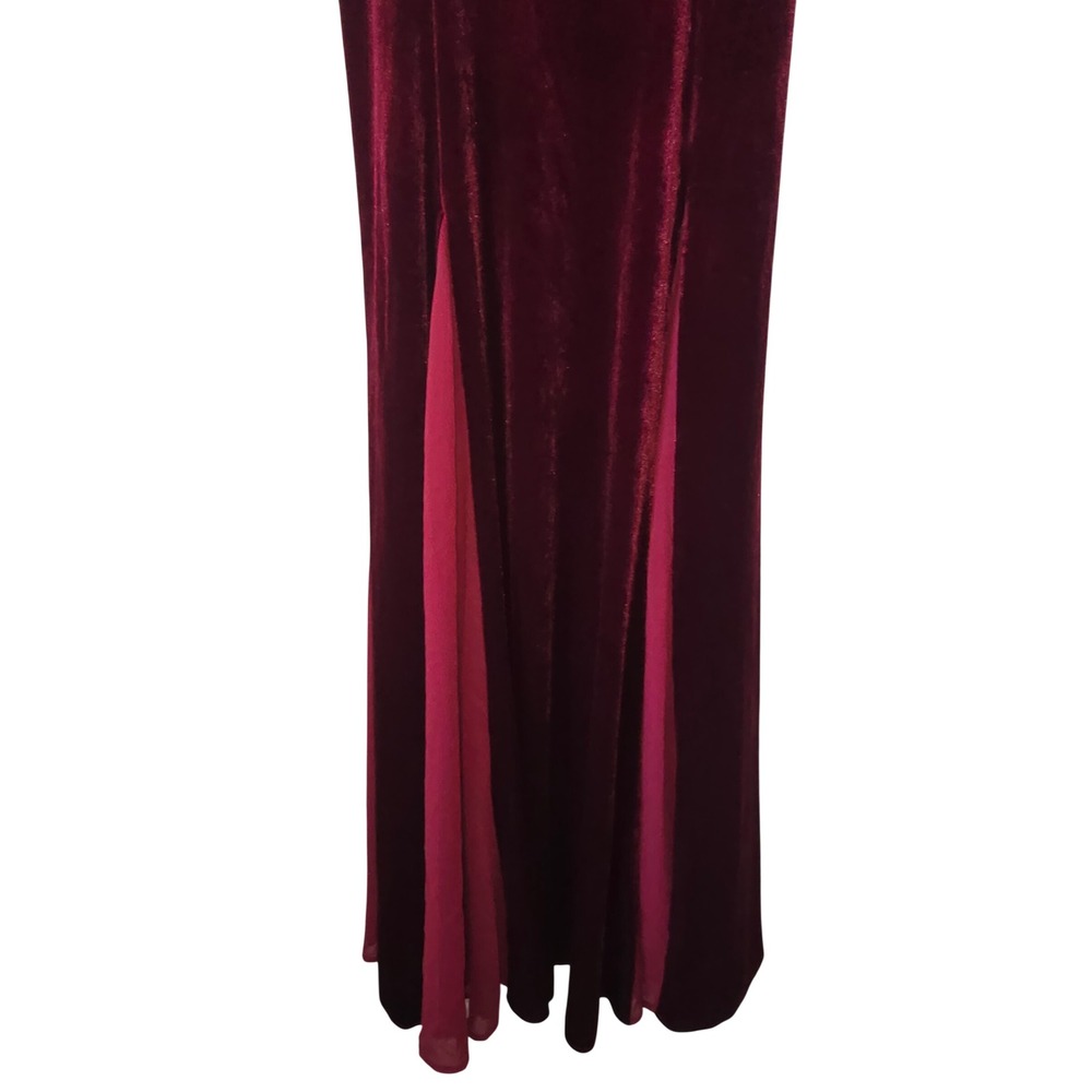 Lulus Burgundy Velvet Maxi Dress Sweetheart Chiffon Godet Inset Evening Gown XL - Picture 4 of 16